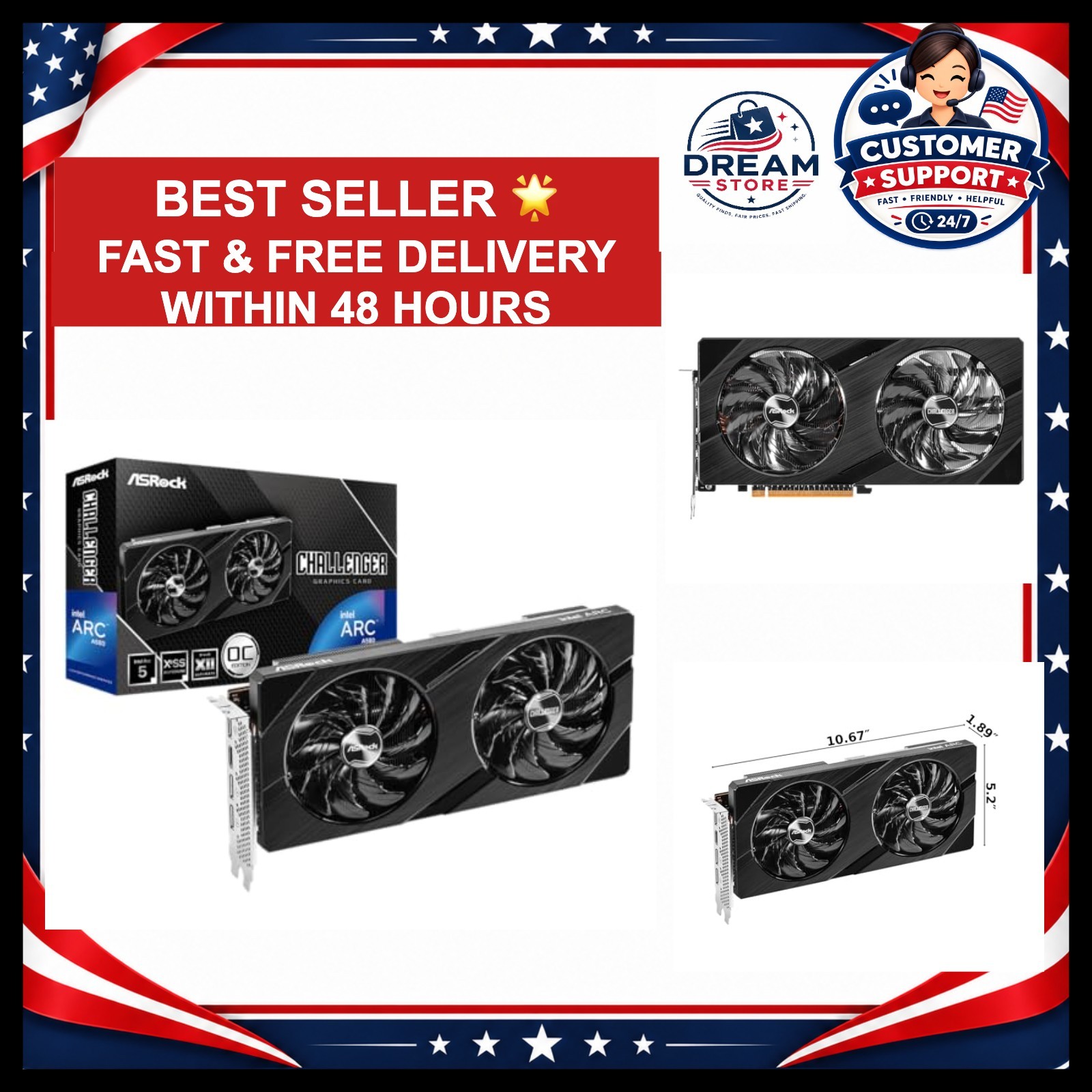 ASRock Intel Arc A580 Challenger 8GB OC Graphics Card, GDDR6, PCIe 4.0, Dual