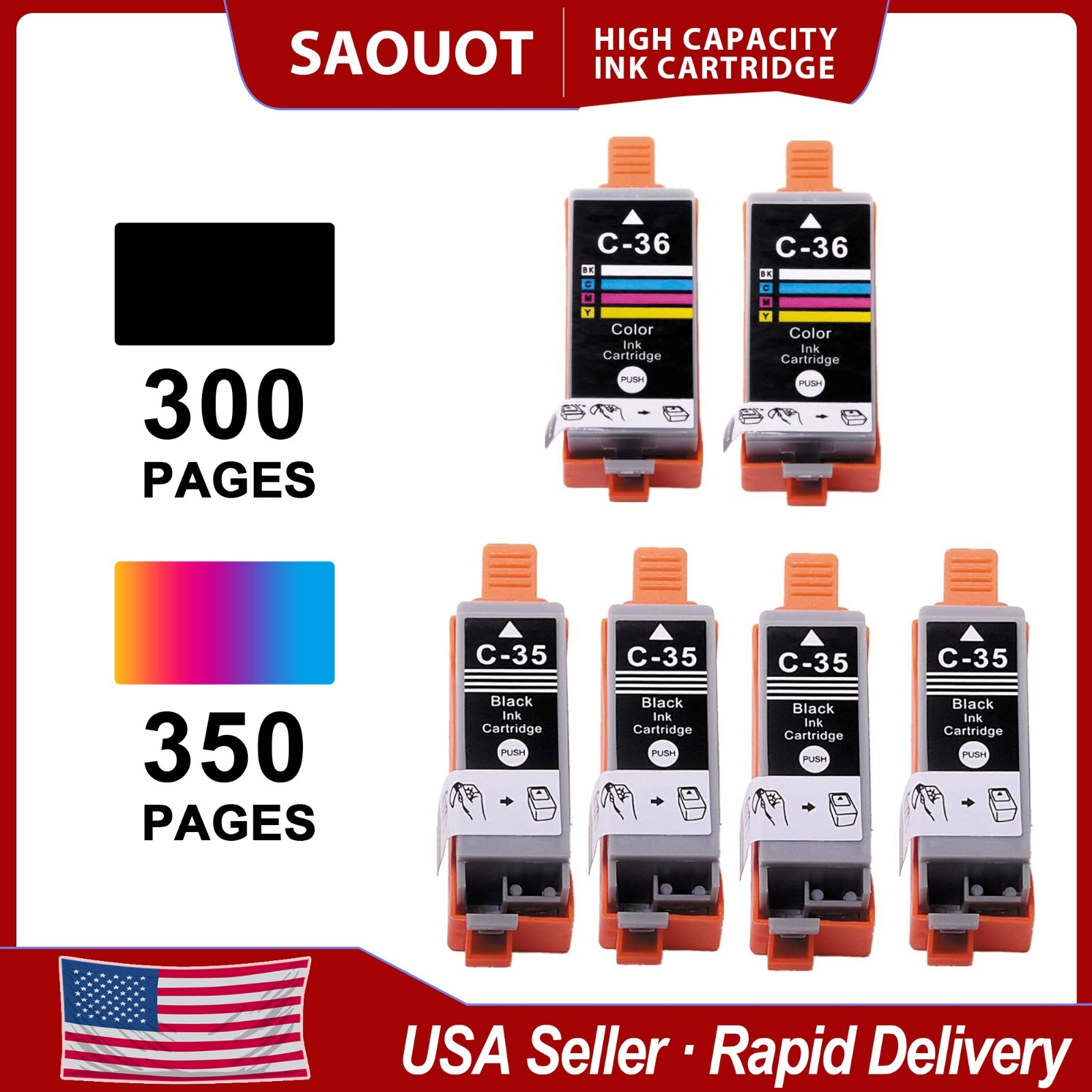 Replacement PGI-35 CLI-36 Ink Cartridges for Canon iP100 iP110 TR150 (6PK)