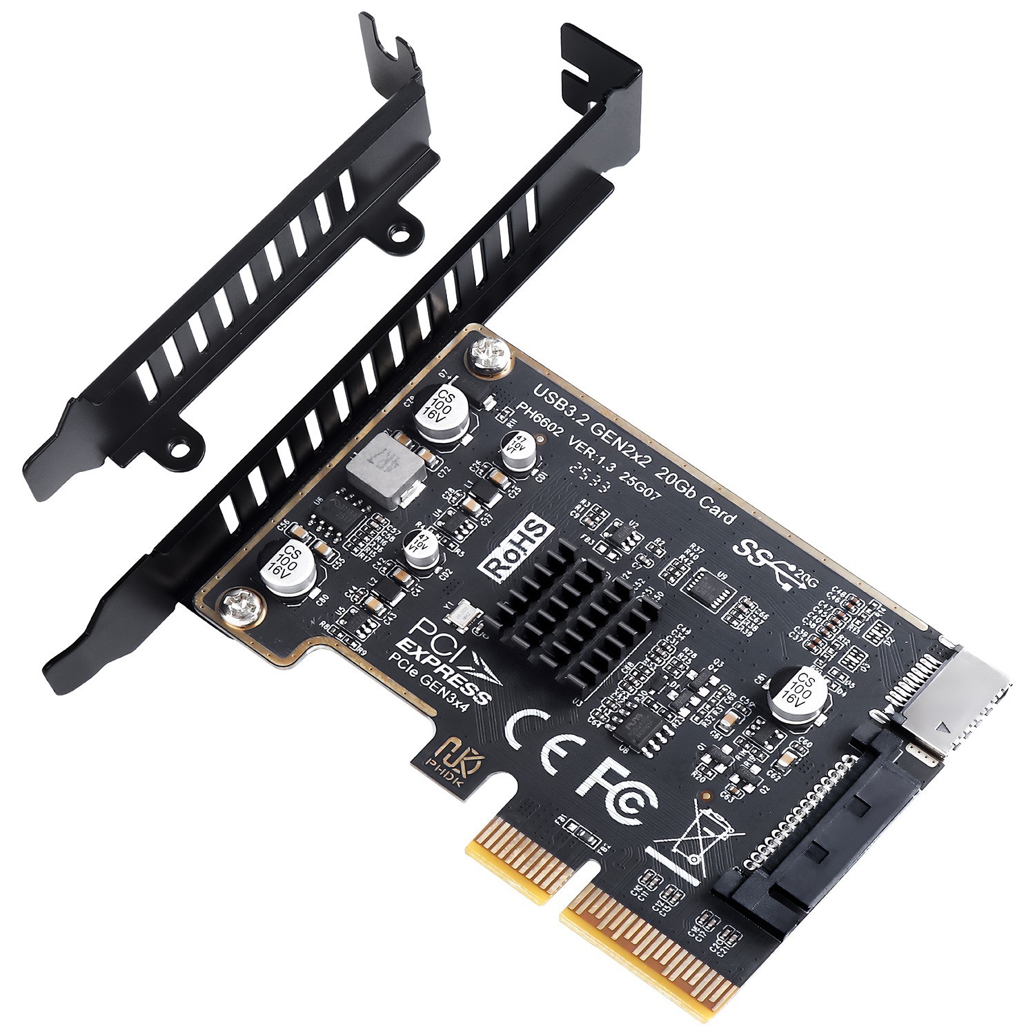 USB 3.2 Gen2 PCI Express Card for A-Key USB-E 20Gbps Port High Low Profile