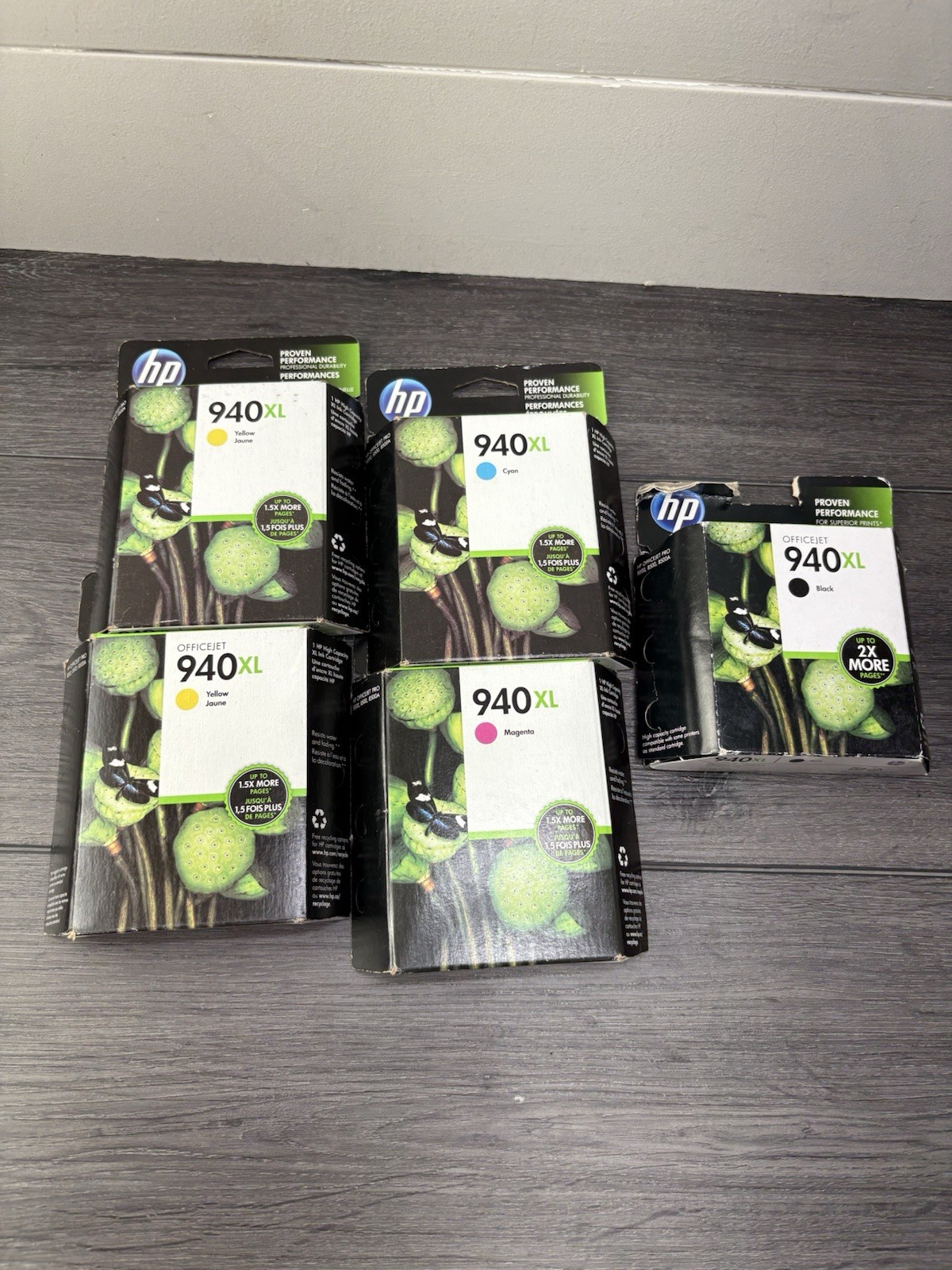 Lot Of 5 Hp Printer Inks 940XL Cyan, Yellow, Black, Magenta All Expired 2016-18