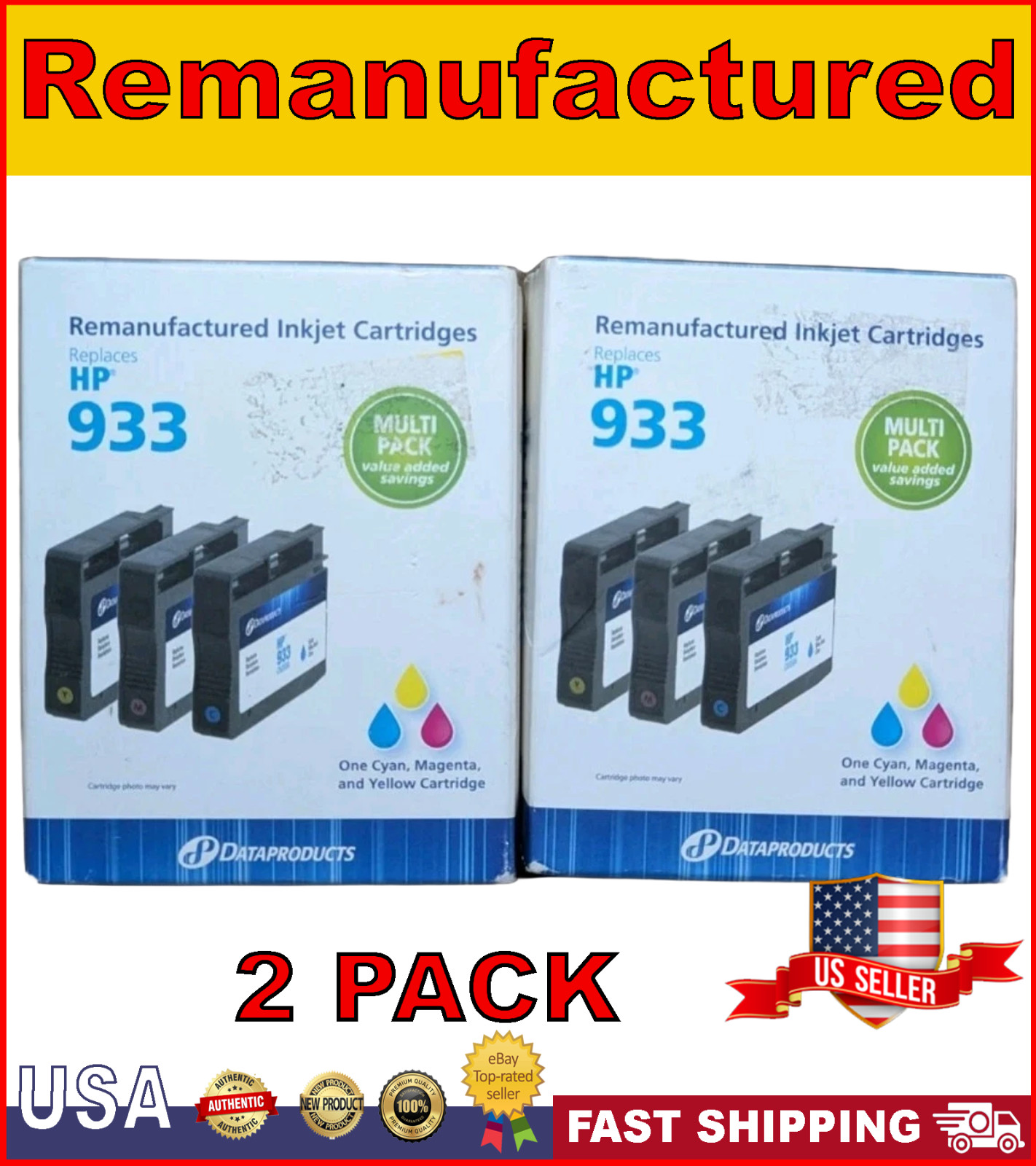DataProducts Inkjet Printer Ink Cartridge 933 Cyan Magenta Yellow | 2 Pack