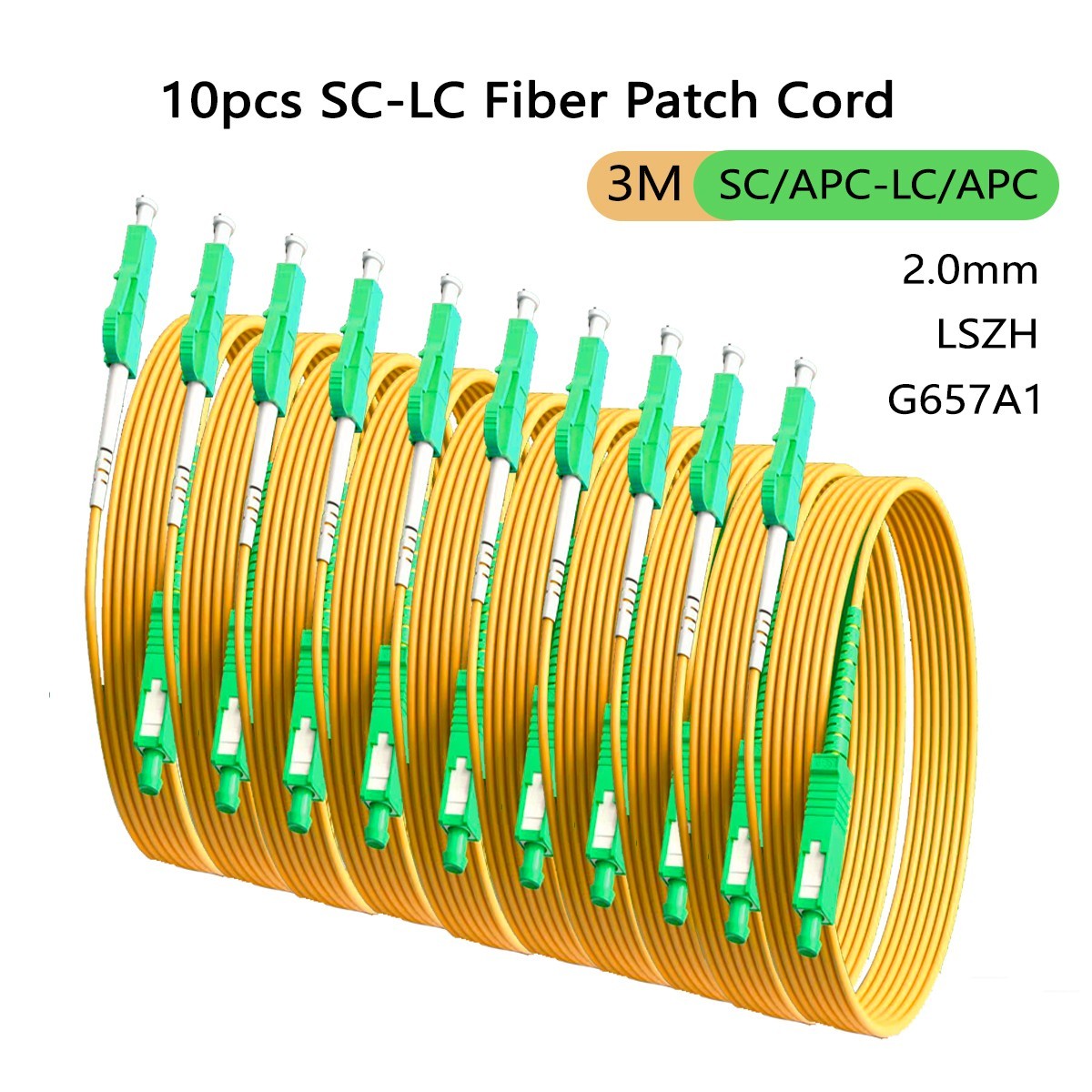 1/2/3/5/10pcs Fiber Optic Patch Cable SC/APC-LC/APC 3M 2.0mm LSZH G657A1