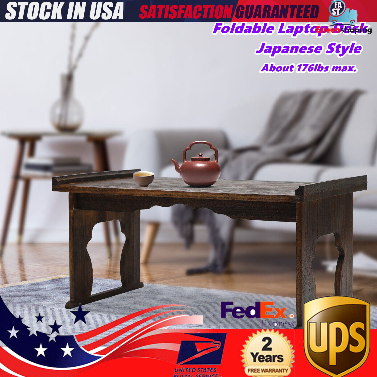 Japanese Style Bedside Laptop Desk Foldable Coffee Tea Table Sofa Side End Table