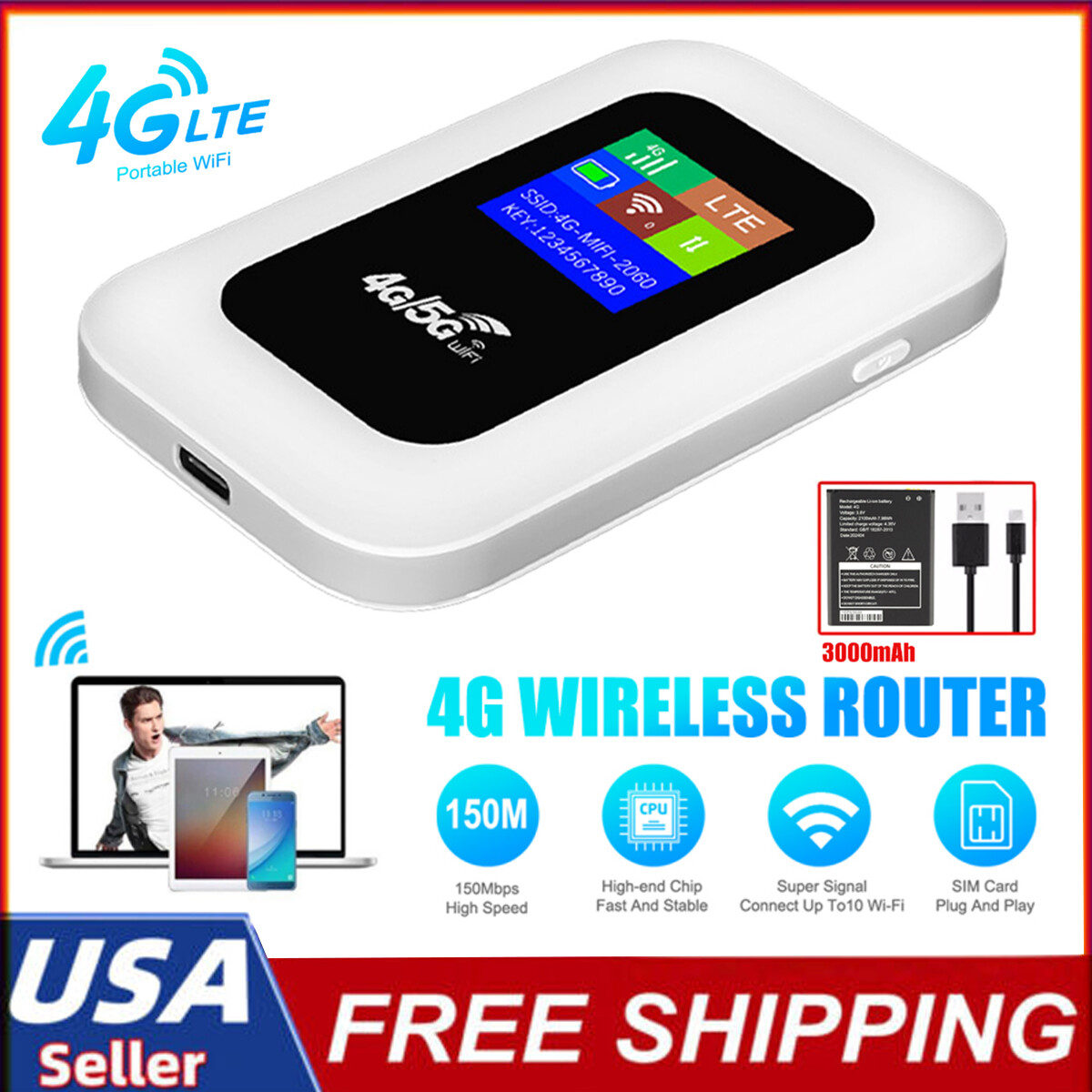 US Wireless Unlocked 4G LTE Mobile Broadband Wifi Routers Portable Modem Hotspot