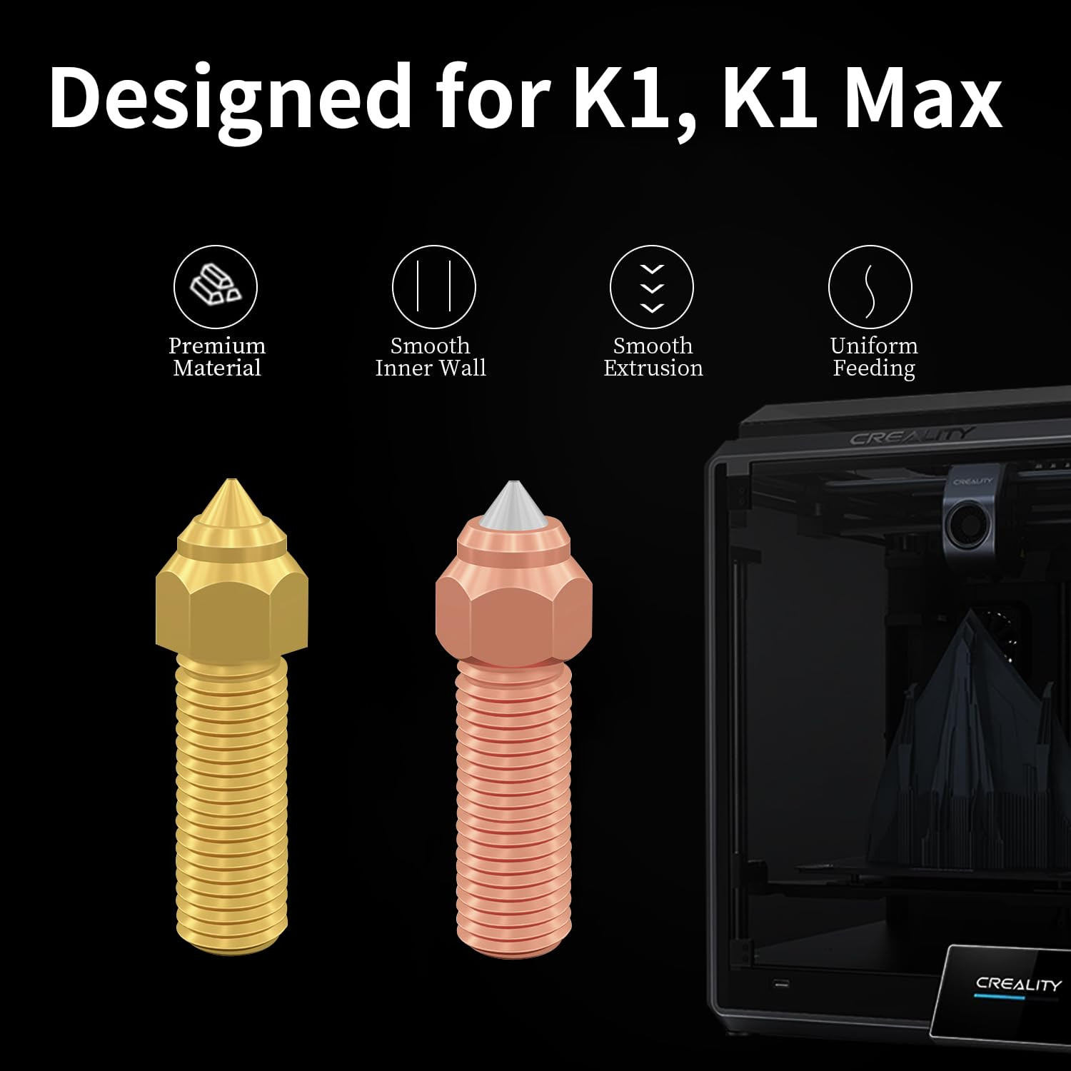 2PCS Hardened Steel & Brass Nozzle Set for Ender 3 V3 KE Printing Components
