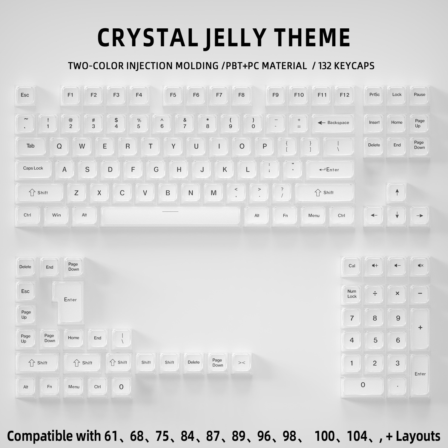 Crystal Jelly Keycap Set PC PBT Translucent Pink Side Print Custom Keycaps