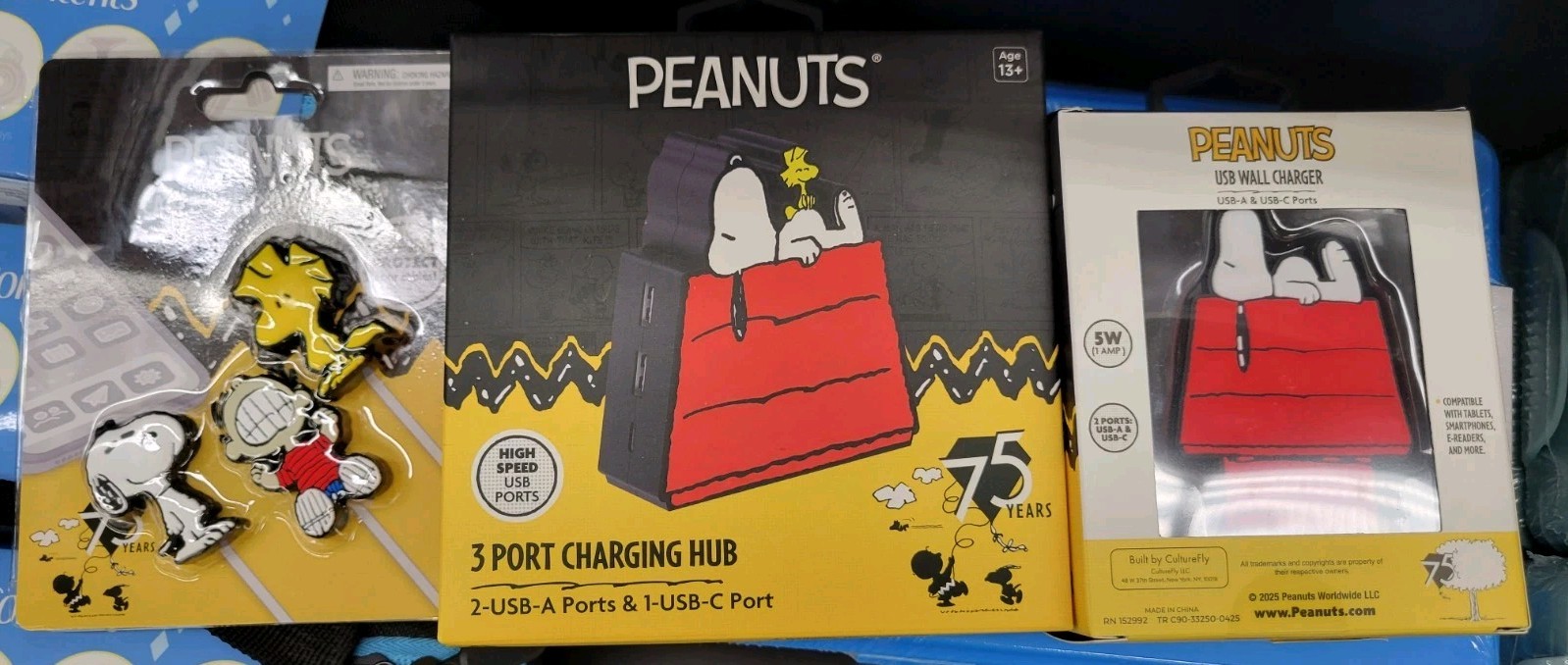 PEANUTS  3 Port Charging Hub , Wall Charger & Cable End Protectors Combo