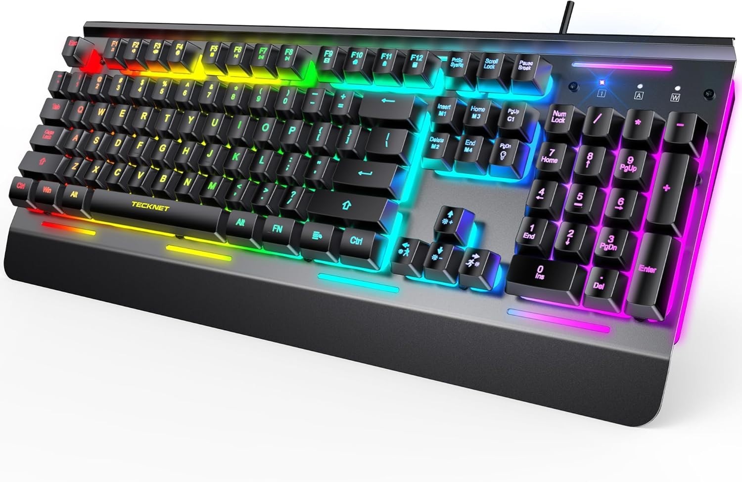 TECKNET TK-KB002 Gaming Keyboard USB Wired 15 Zone RBG All Metal Panel Open Box 