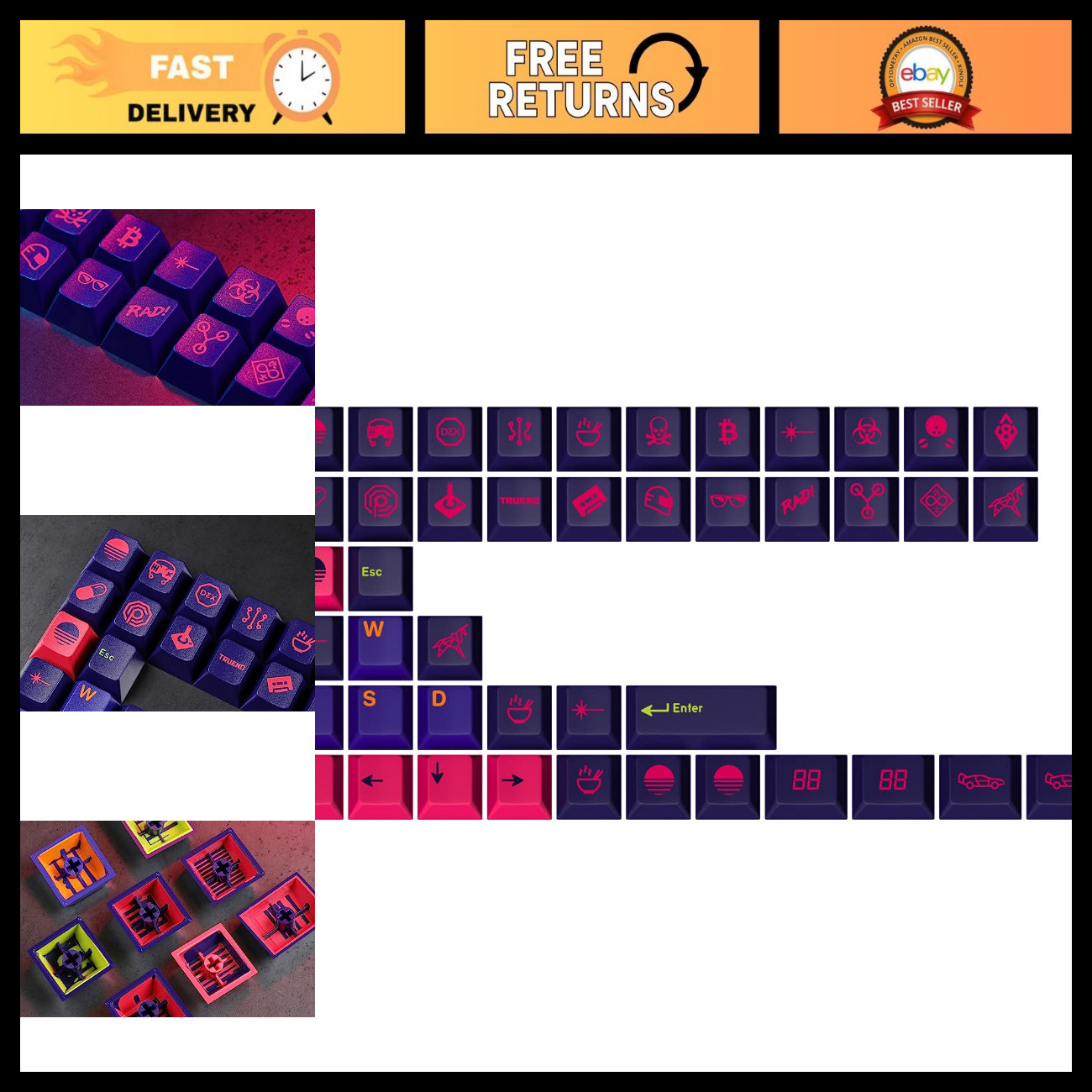 Custom Mechanical Keyboard Keycap Set - 44 Keys, Doubleshot ABS, Cherry Profile