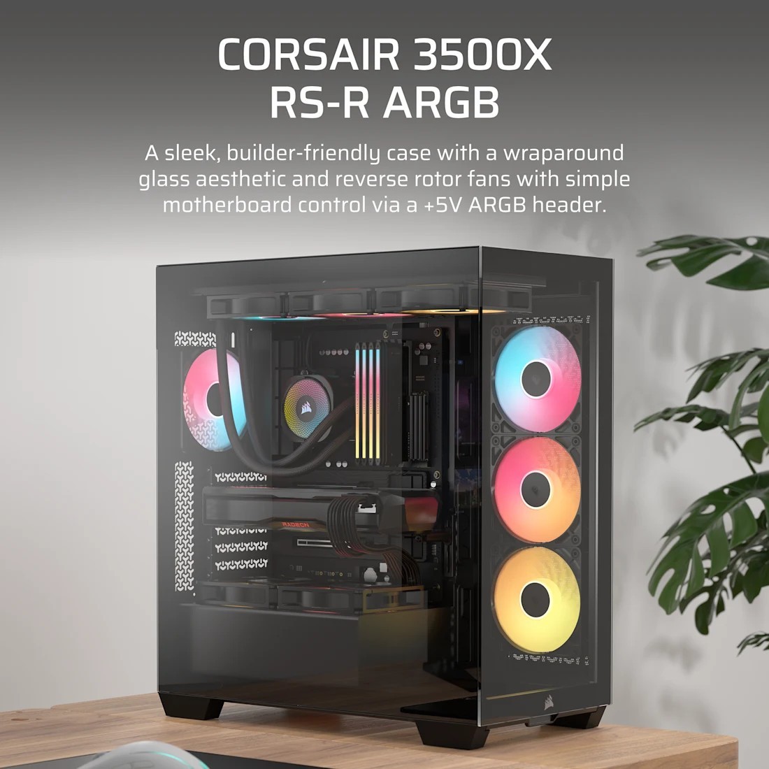 CORSAIR 3500X RS-R ARGB Mid-Tower PC Case – 3x Pre-Installed RS120-R ARGB Fans –