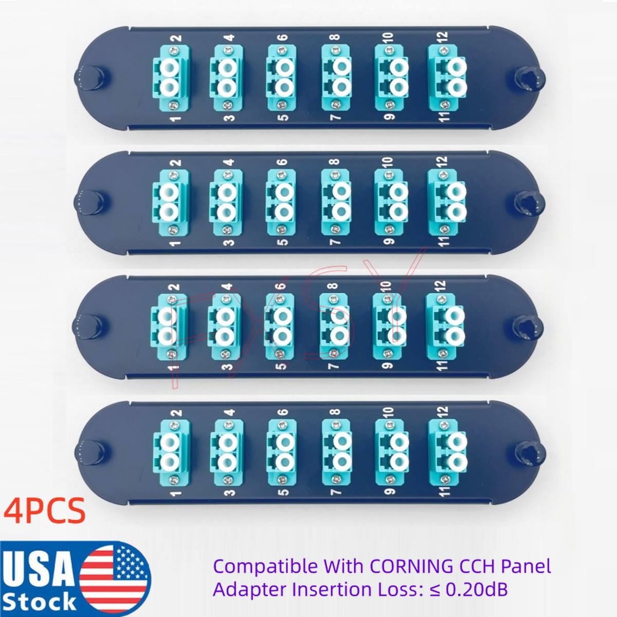 4Pcs Fiber Optical Adapter Panel 6 LC Duplex OM3 OM4 For CORNING CCH-CP12-E4