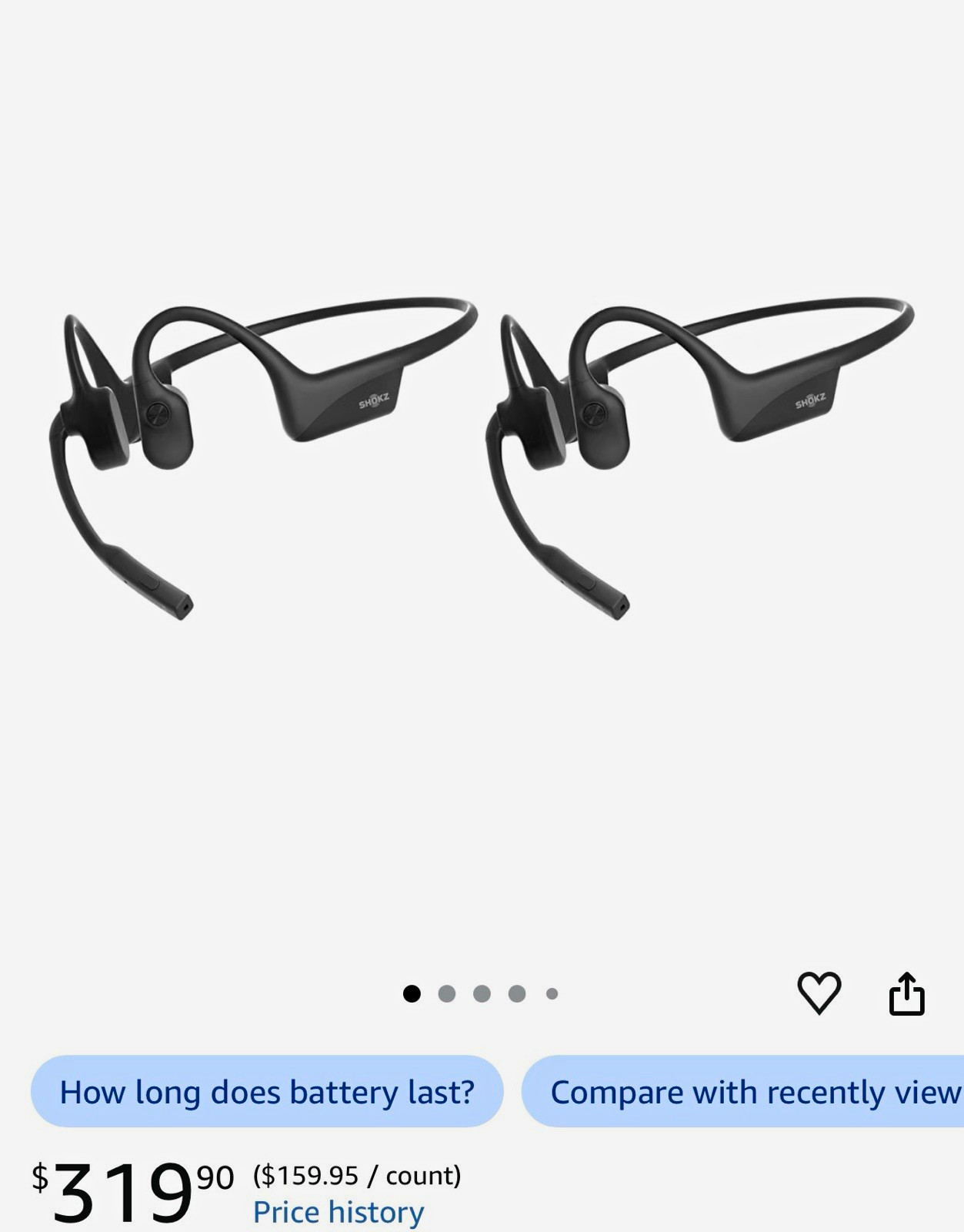 Shokz OpenComm2 Bone Conduction Wireless Bluetooth Headset Boom Mic Black
