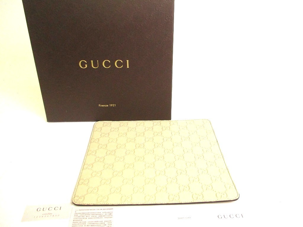 Auth GUCCI Guccissima Beige Leather Mouse Pad #a844