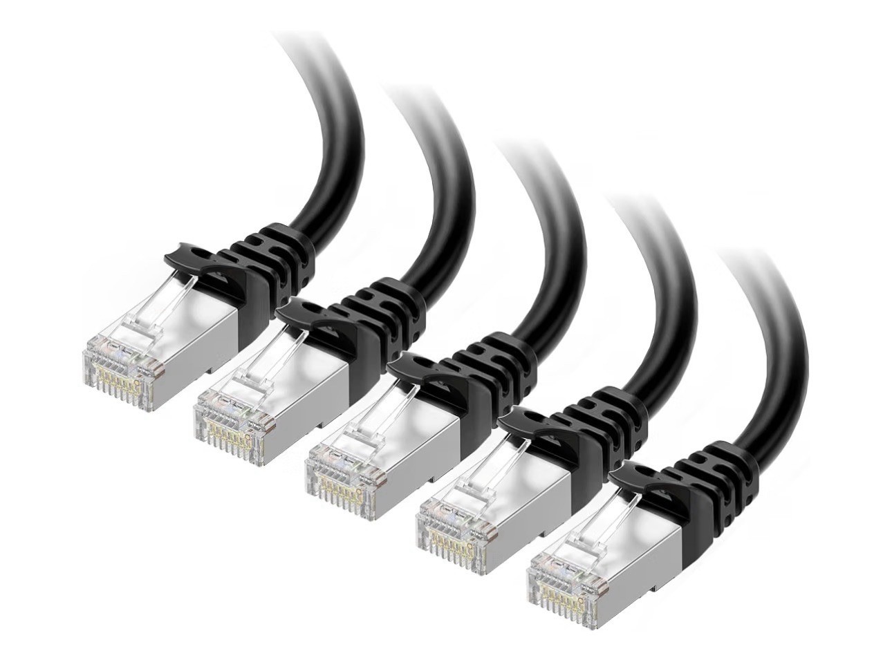 Cable Matters 10Gbps 5-pack Snaggles Shielded Cat 6A Cable 1ft Black