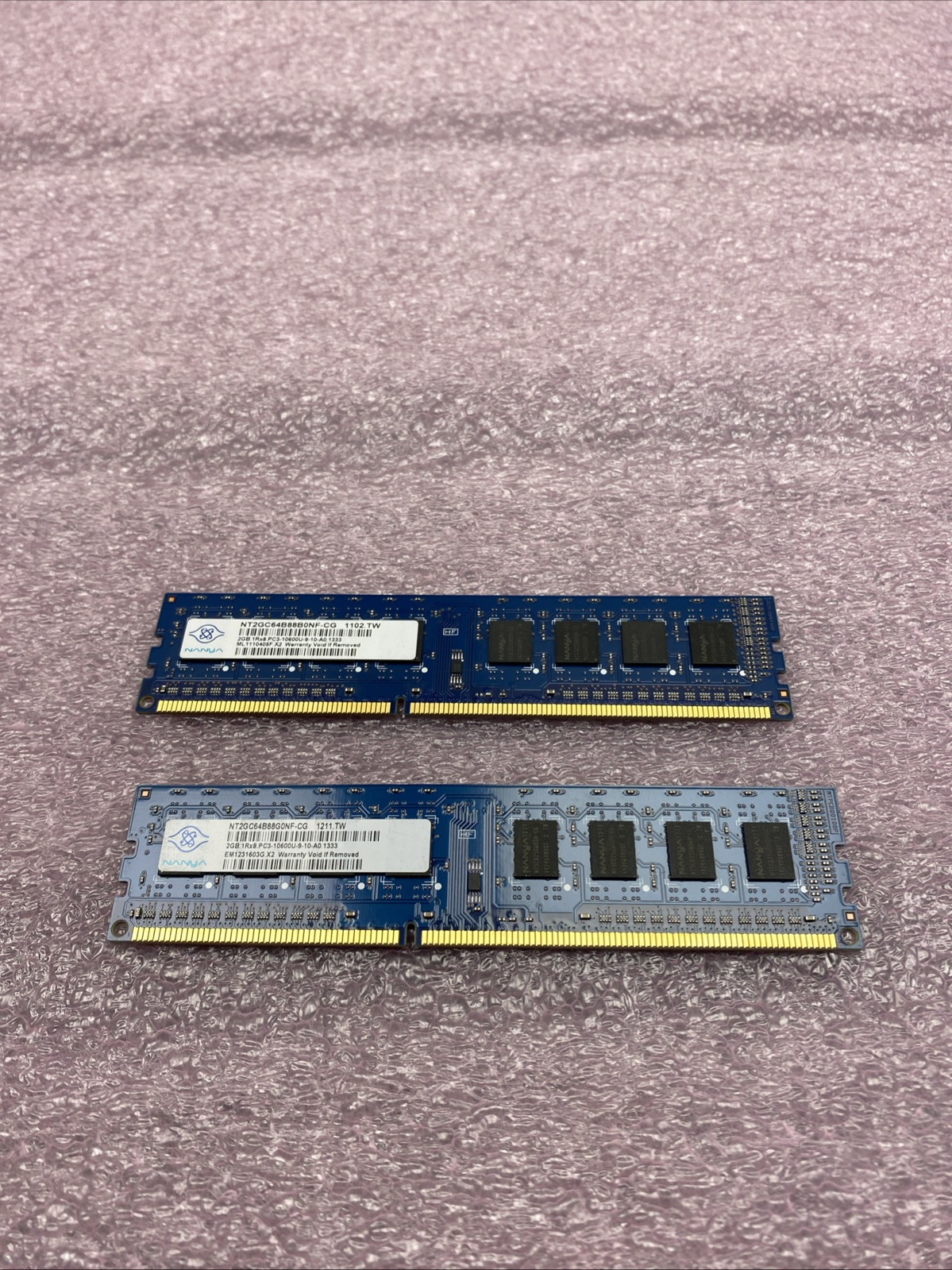 Lot of 2 Nanya 4GB (2X2GB) 1Rx8 PC3-10600U Desktop Ram NT2GC64B88G0NF-CG