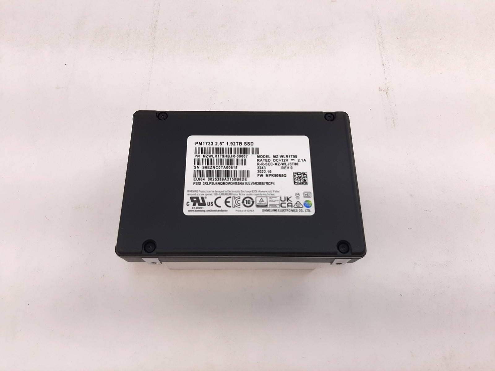 Samsung PM1733 1.92TB 2.5" Gen4 NVMe SSD, MZ-WLR1T90, No Caddy, C4*