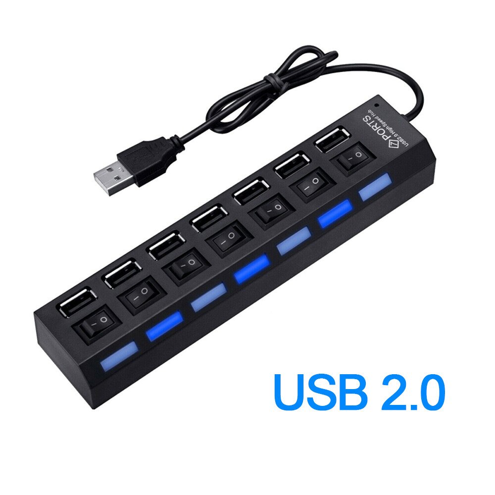 7 Port USB 2.0 / 3.0 Hub Splitter Adapter High Speed For PC Laptop Mac Desktop