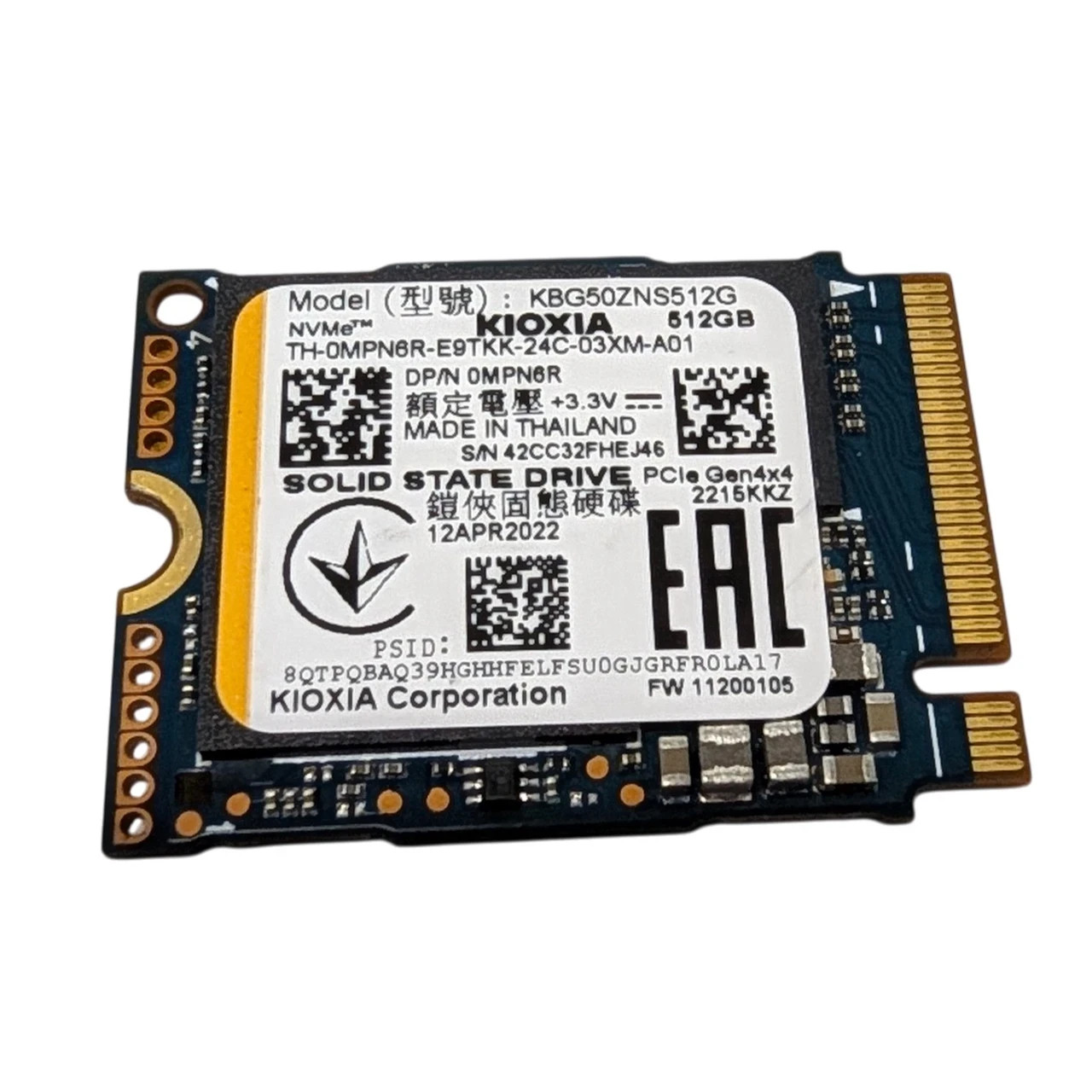 KIOXIA BG5 512GB M.2 2230 NVMe PCIe Gen4 x4 SSD - KBG50ZNS512G
