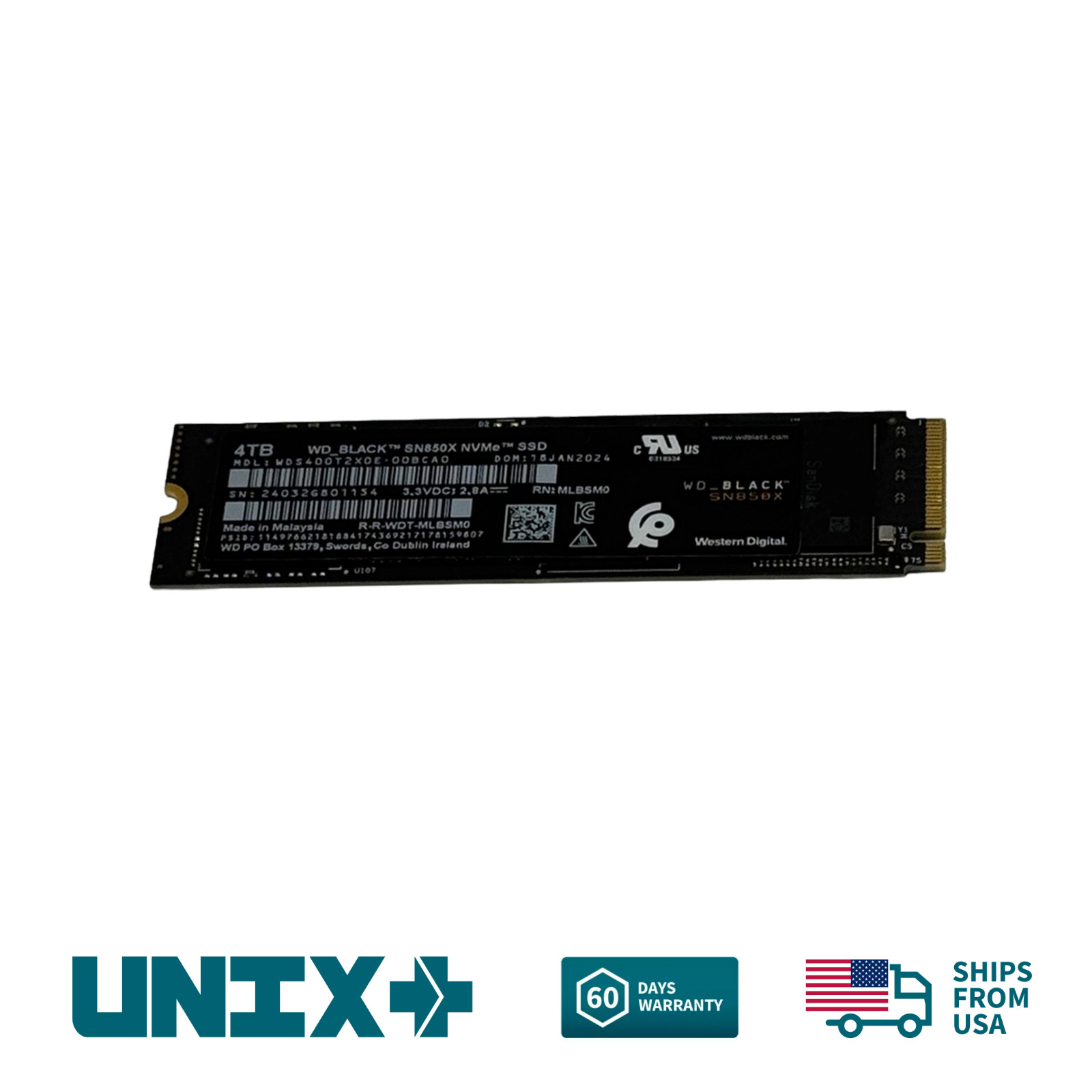 WD Black SN850X 4TB NVMe M.2 2280 PCIe Gen4 TLC Internal SSD WDS400T2X0E