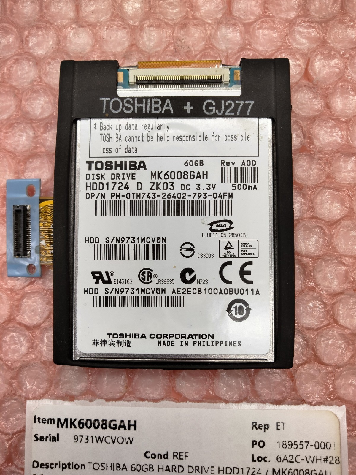 TOSHIBA 60GB HARD DRIVE HDD1724 / MK6008GAH