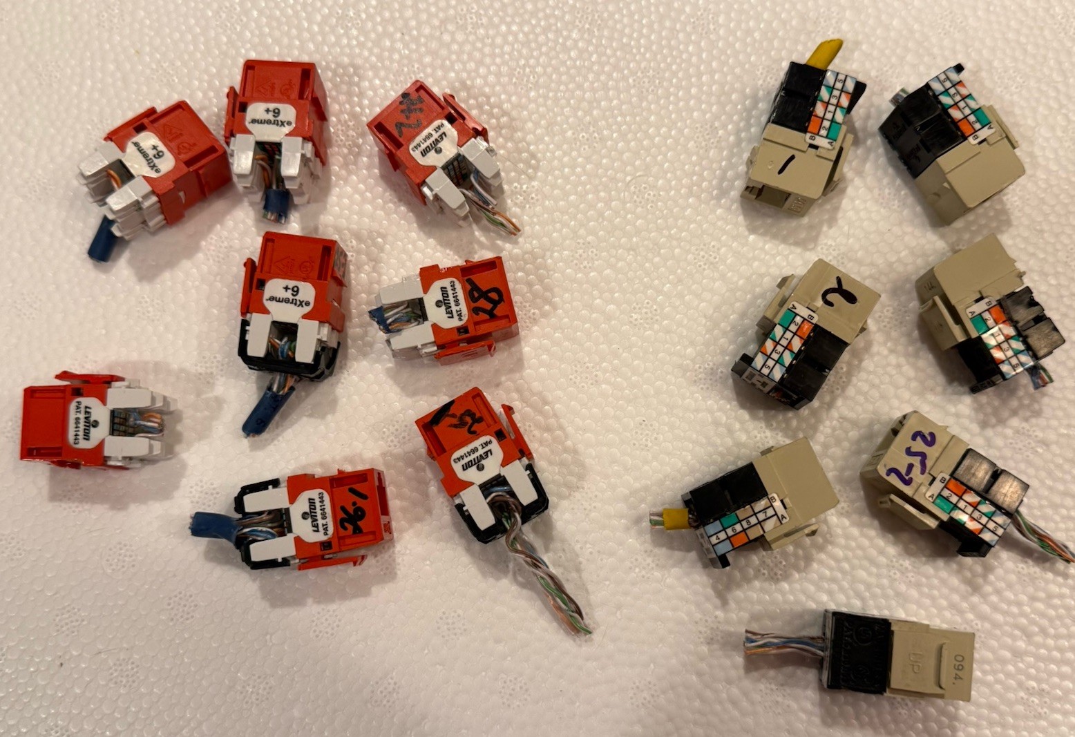 15 Piece Leviton Connector Lot - (8) CAT 6 eXtreme 6+ and (7) CAT 5e - Used