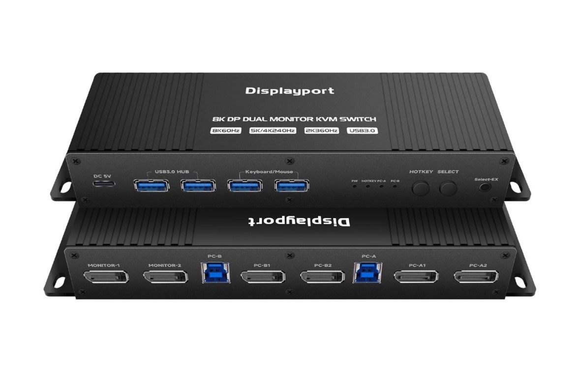 GiantMatrix KVM Switch 2 Monitors 2 Computers Display Port 2.0 8K FreeSync G-SYN