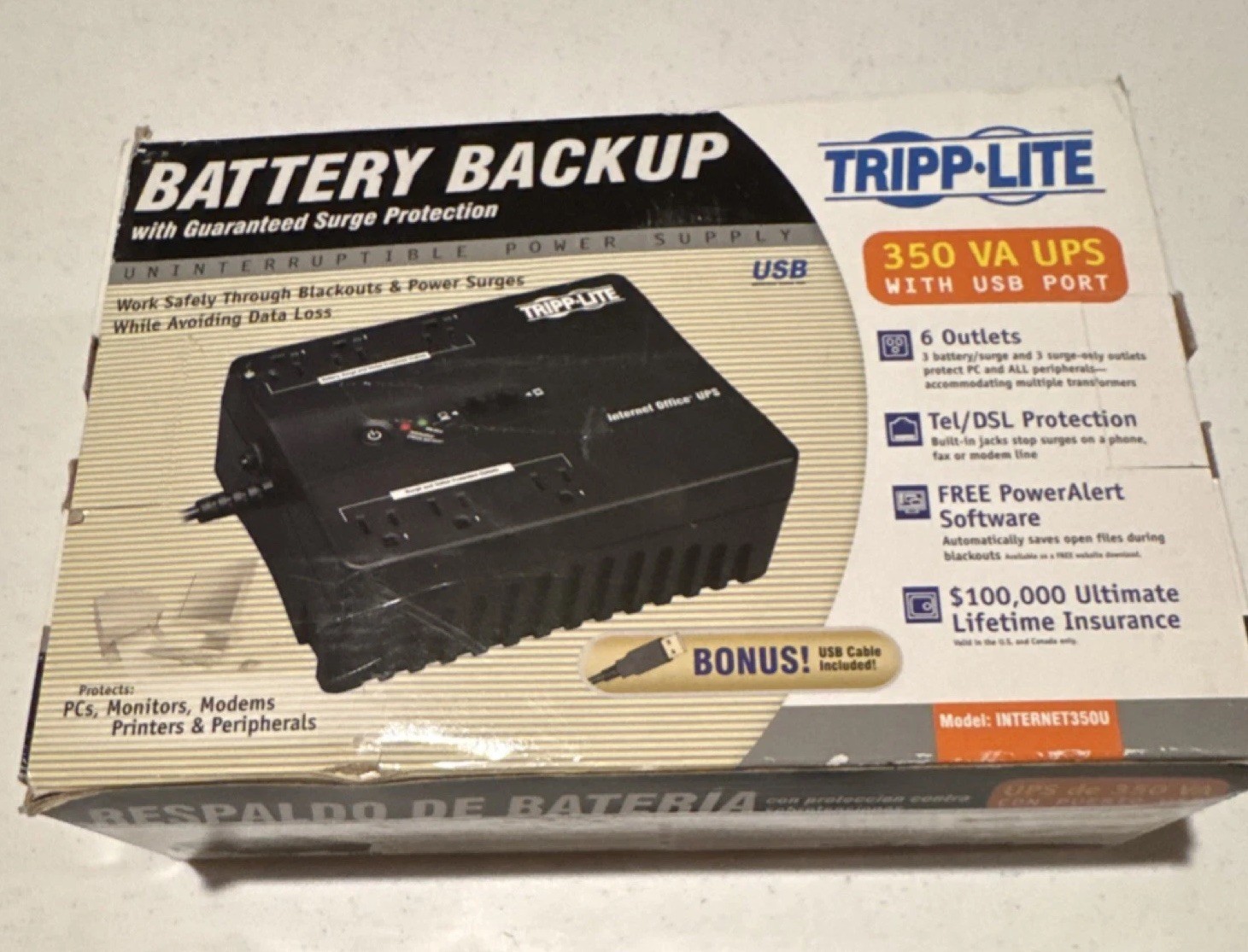 Tripp Lite INTERNET350U 350 VA UPS, 6 Outlets, USB, PowerAlert, Black