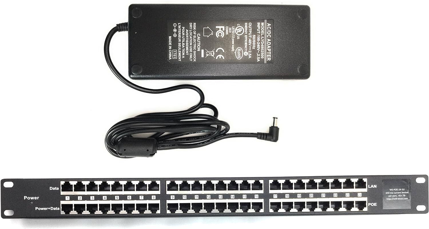 PoE Texas 24 Port Passive PoE Injector w/ 48V 120W PS  for 802.3af Devices