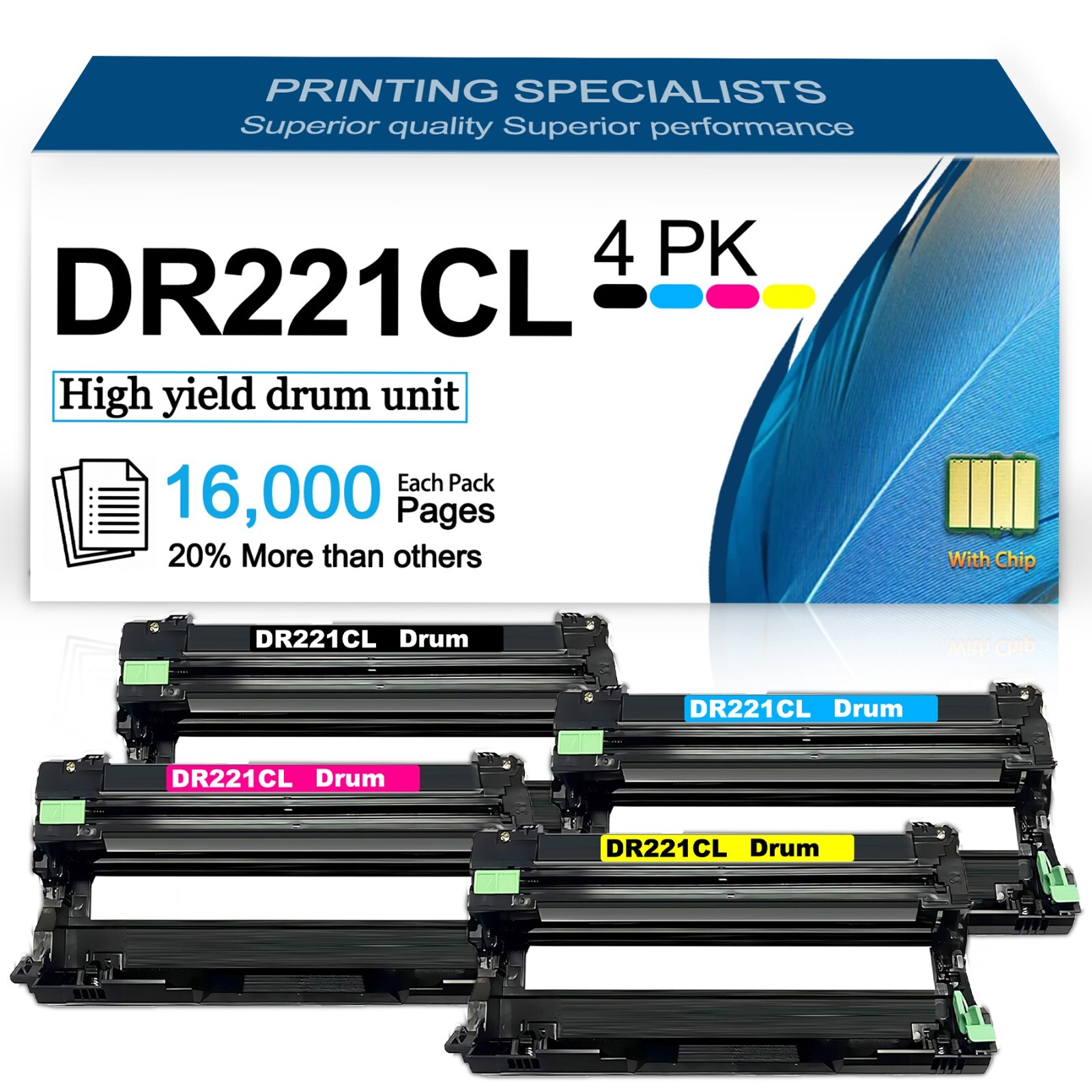 DR221CL Drum Unit No Toner for Brother MFC-9330CDW HL-3170CDW DCP-9020CDN (4PK)