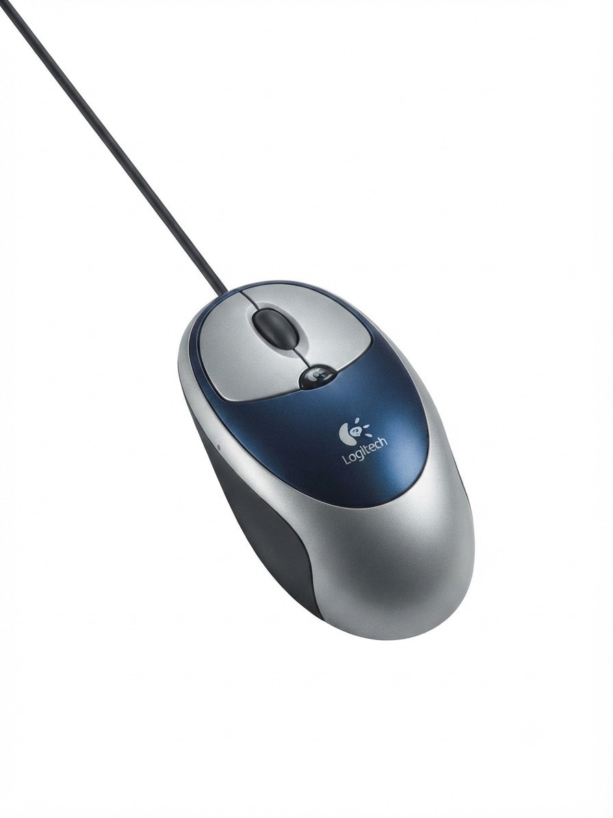 Logitech USB Wired Optical Scroll Mouse Blue Silver Desktop Accessory