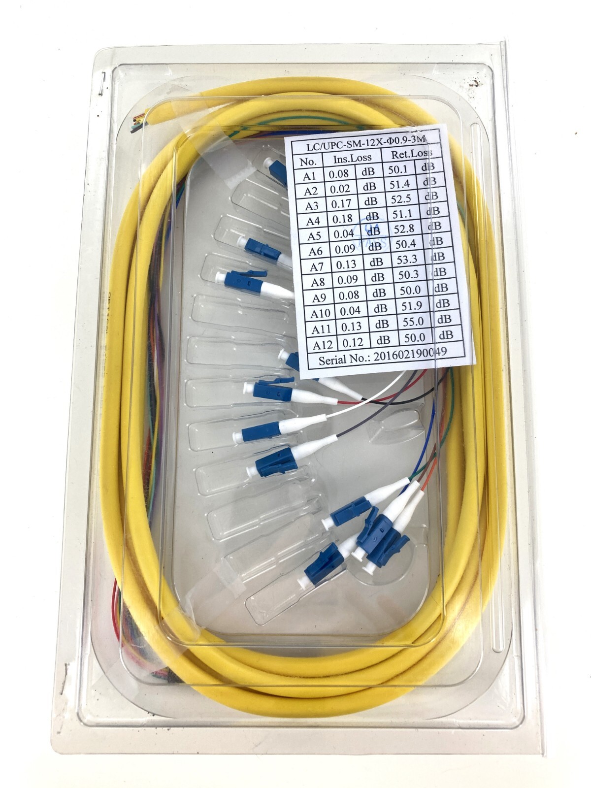 LC/UPC-SM-12X Fiber Optic Pigtail Cable, 3 Meters, New