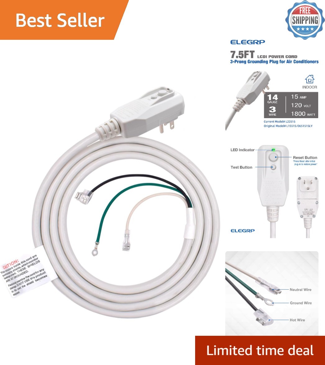Certified 14AWG 7.5ft Power Cord for Air Conditioners – Smart Safety Features