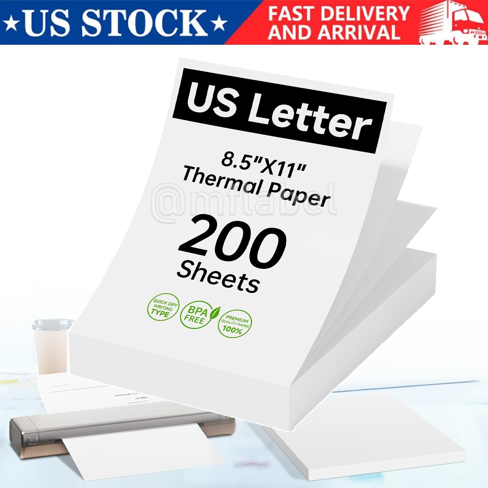 200 Sheets 8.5x11" Folded Thermal Paper US Letter Size for M08F M834 MT800 PJ762