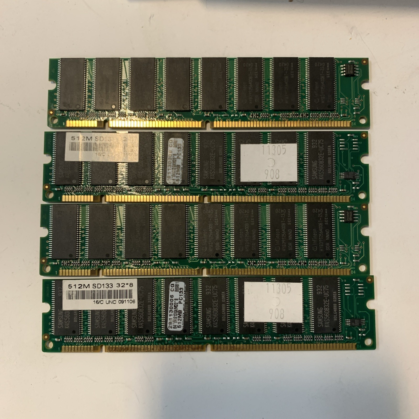 Lot of 4 Desktop 512MB SDR PC133 133MHZ non-ECC desktop memory