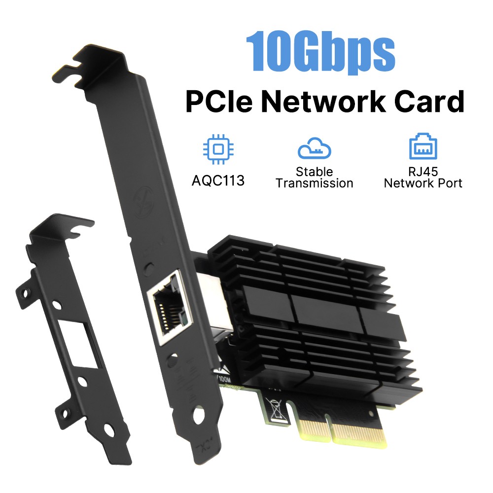 AQC113 PCI-E 10Gbps Ethernet Card Single RJ45 Port Desktop Adapter for Win10/11