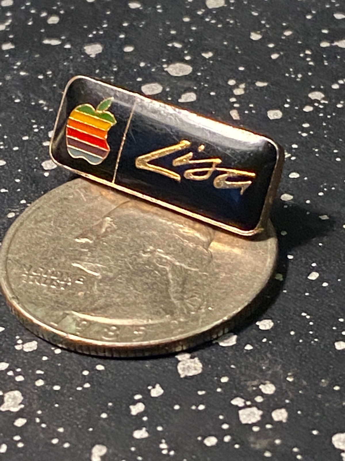 Vtg 1983 Apple Computer Lisa Rare Lapel Pin Rainbow Logo Black Enamel