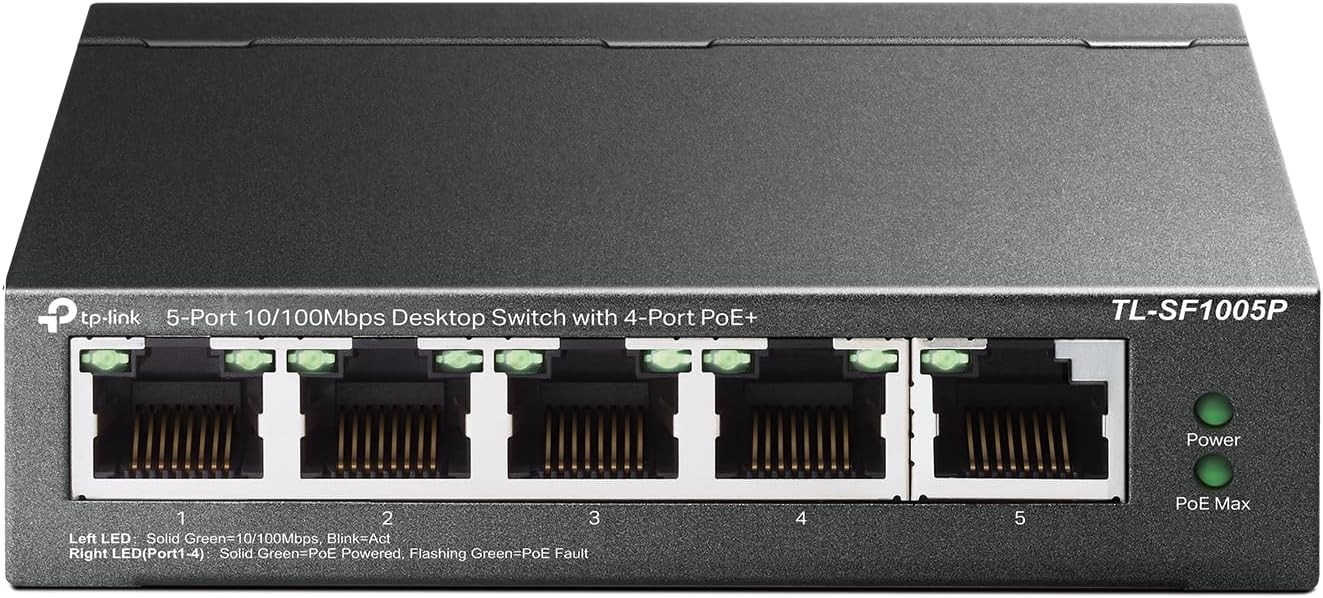 TP-Link TL-SF1005P 5-Port Fast Ethernet PoE+ Switch 4x 10/100 Mbps 67W Metal
