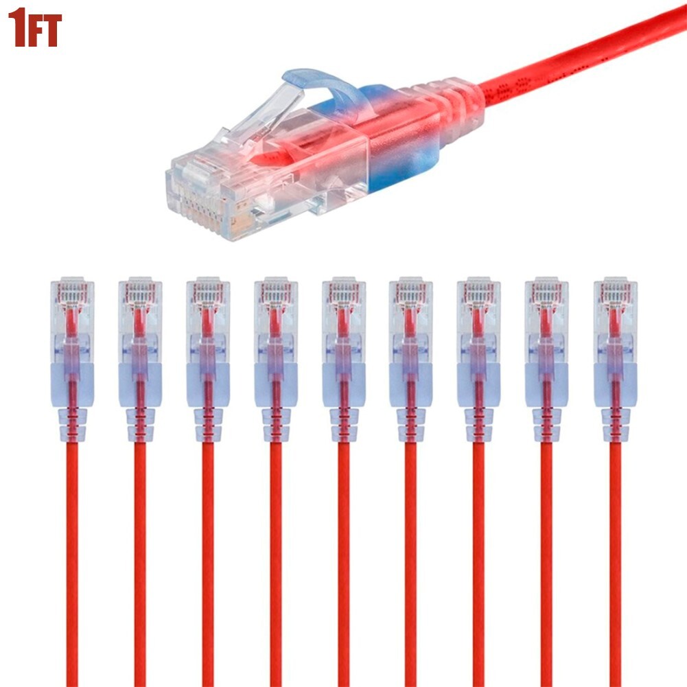 10 Pcs 1FT CAT6A RJ45 Ethernet LAN Network Slim UTP Patch Cable Copper 30AWG Red