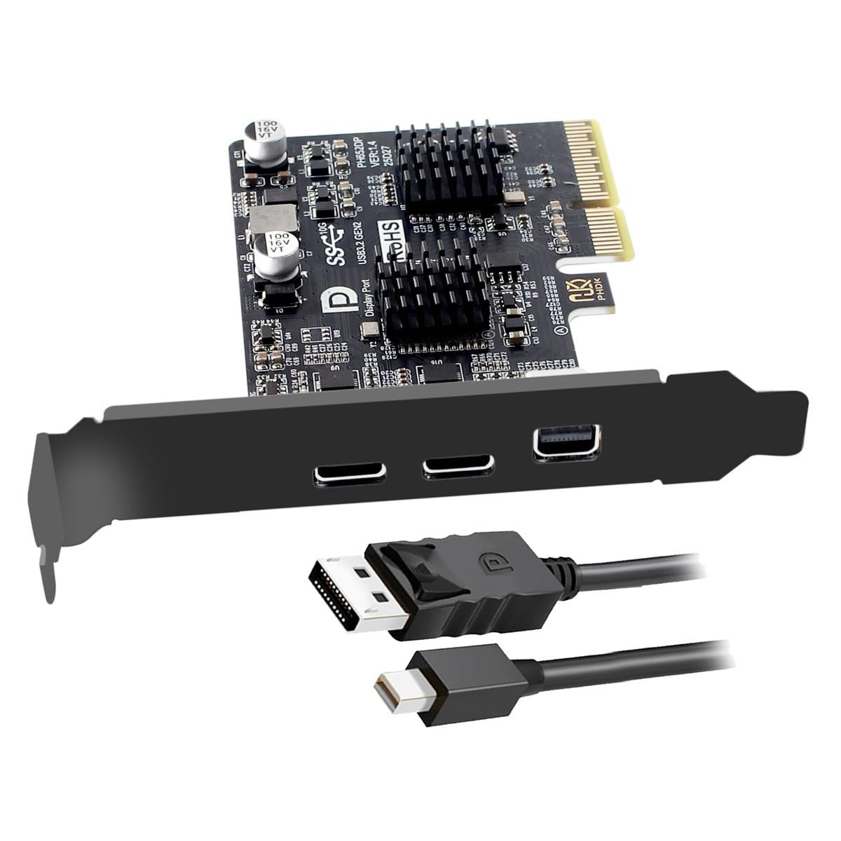 CY PCI-E Express 4X & Mini Displayport 1.4 Input to Dual 10Gbps 12cm, Black