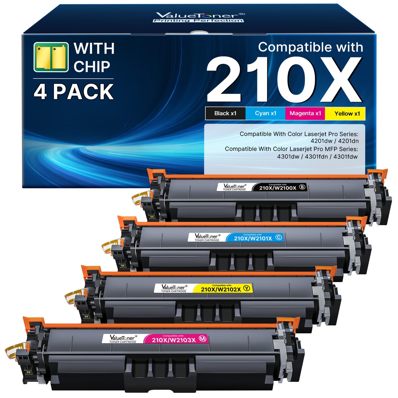 210X Toner Cartridges 4 Pack Replacement for HP 210X 210A 4301fdw with Chip