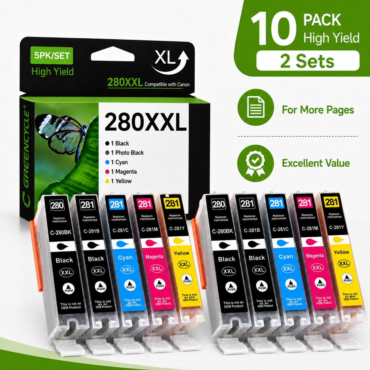 CLI-281XXL 10PK Replacement Color Ink for Canon PGI-280XL PIXMA TR8620 TR8620a