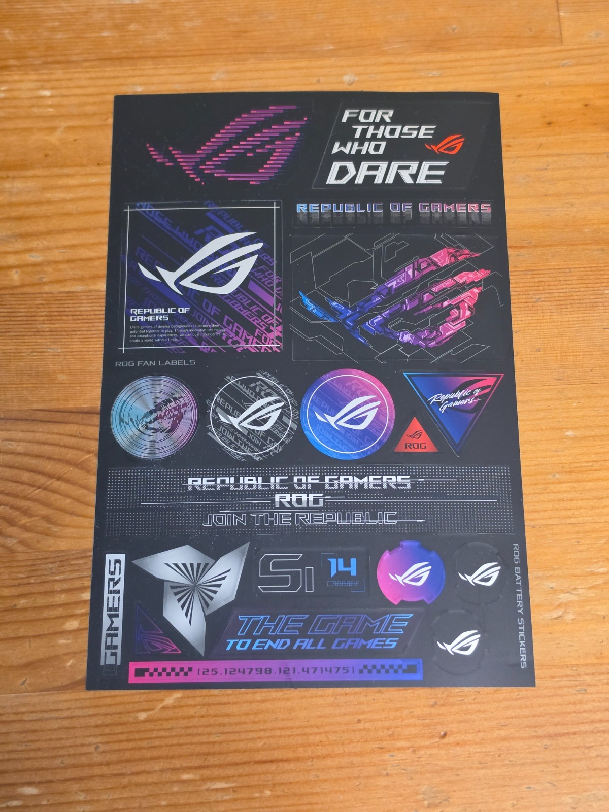Genuine ASUS ROG Republic Of Gamers Decal Stickers Set Sheet