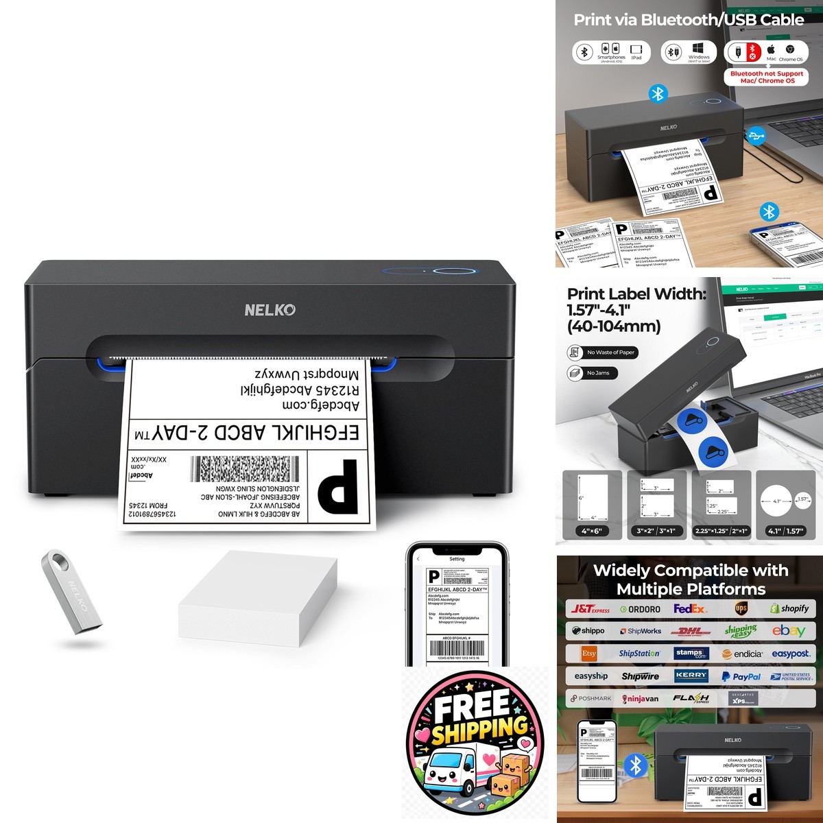 Nelko PL70e-BT Bluetooth 4x6 Thermal Shipping Label Printer