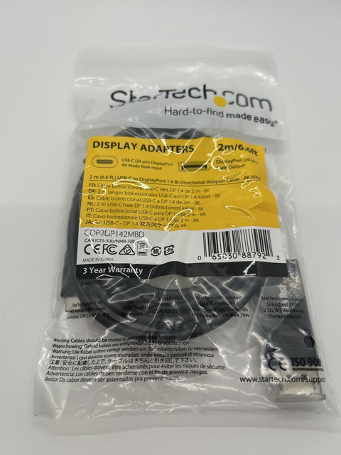StarTech CDP2DP142MBD USB-C to DisplayPort 1.4 Cable 2m New