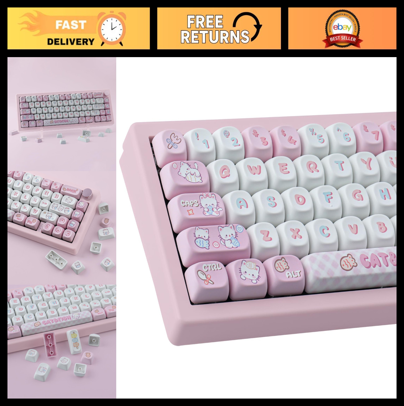 Cute Kitty Cat Keycaps Set 140 Keys MOA Profile | Custom Dye-Sublimation for MX