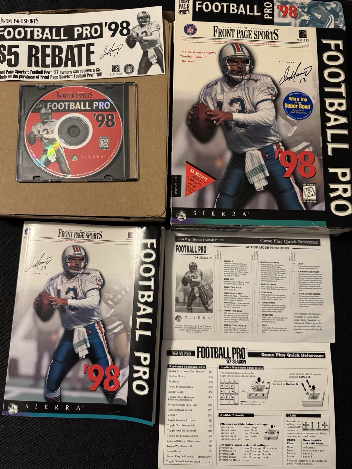 Front Page Sports Football Pro 98 Big Box PC Complete Set Dan Marino CD Inserts