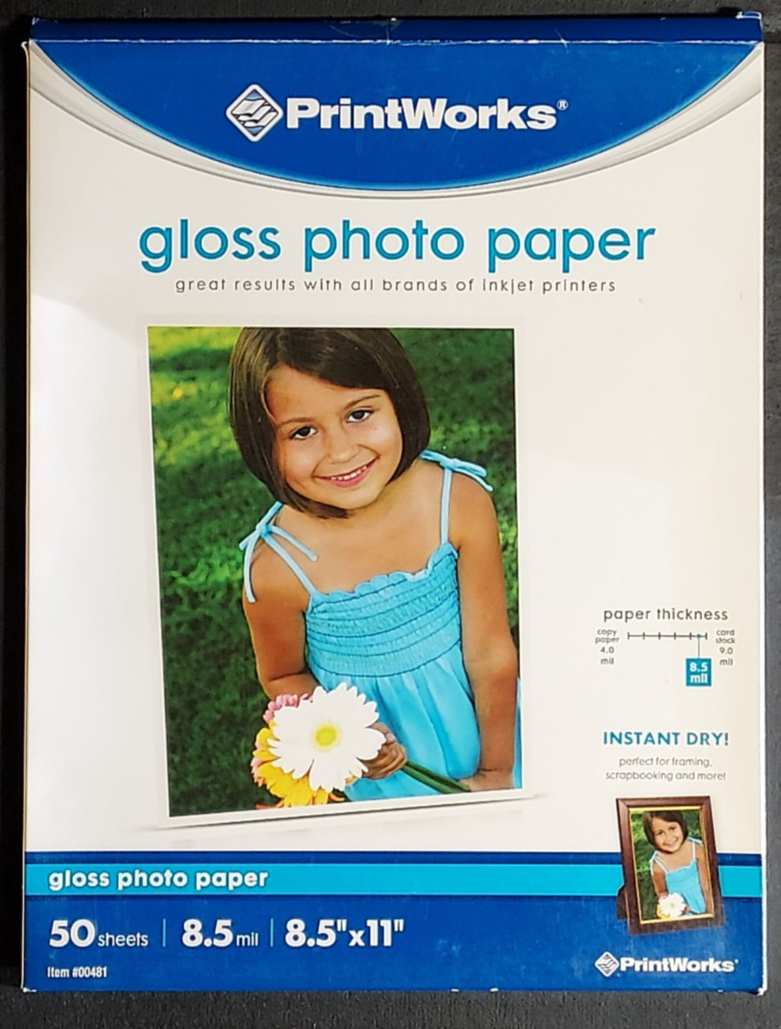PrintWorks Glossy Photo Paper 8.5x11 Inkjet Printer 50 Count Pack Brand New Seal