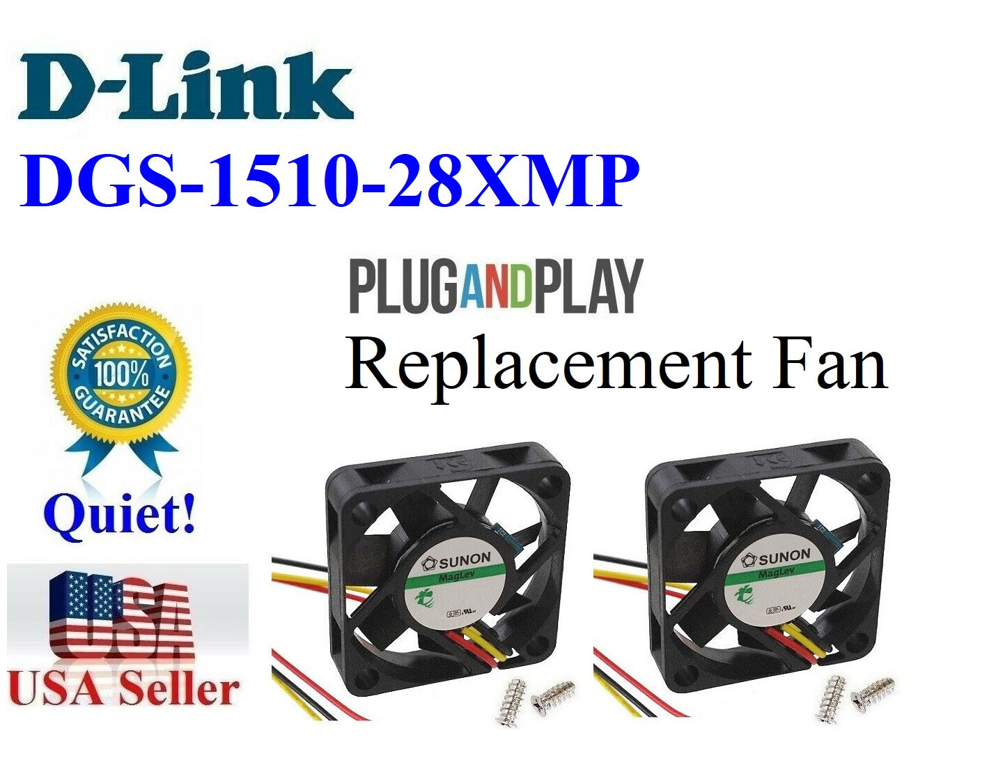 Set of 2x Quiet Version Replacement fans for D-Link DGS-1510-28XMP