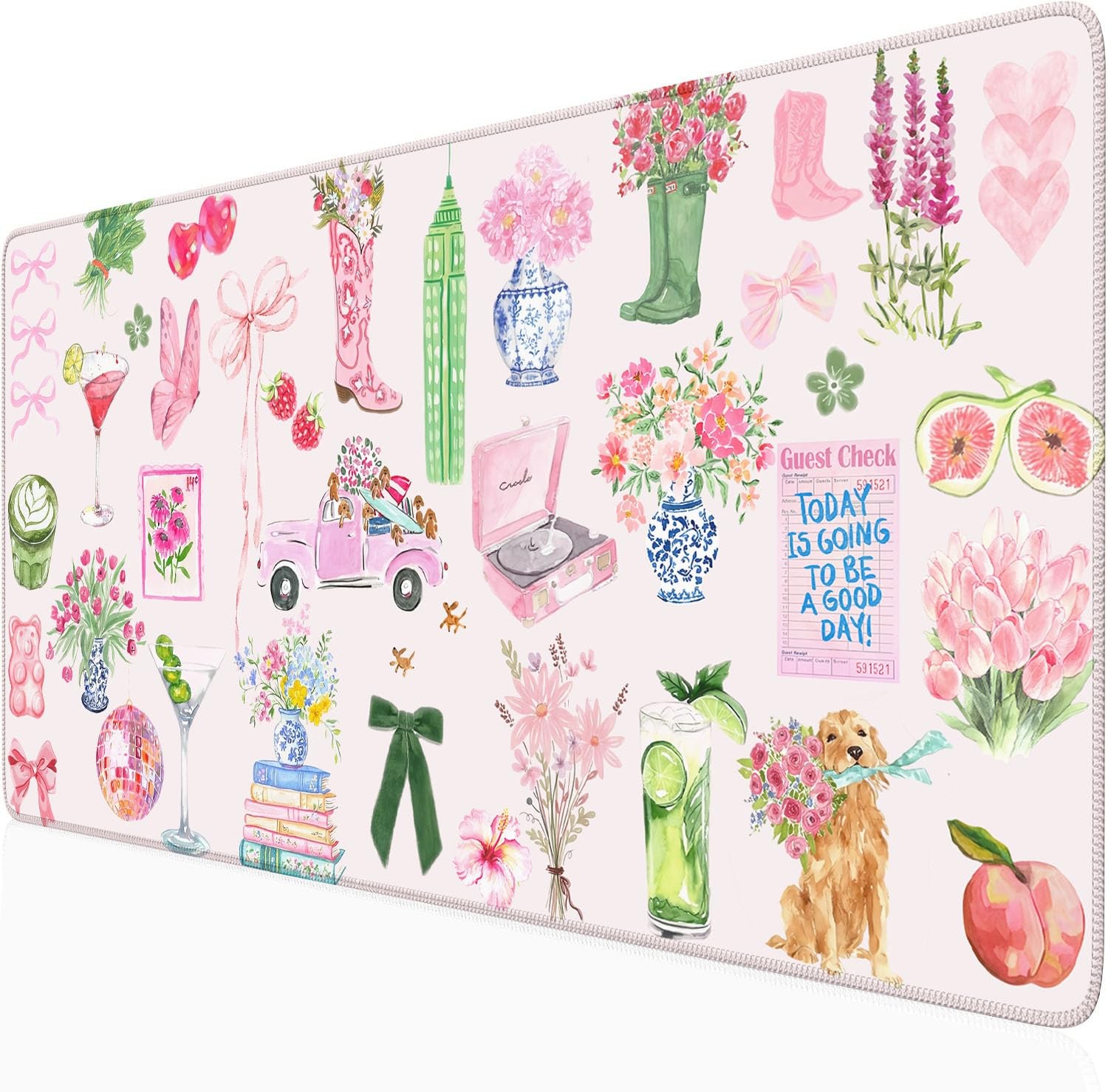 Pink Pastel Floral Desk Mat Cute Kawaii Retro Vintage XXL Large Mouse Pad Flo...