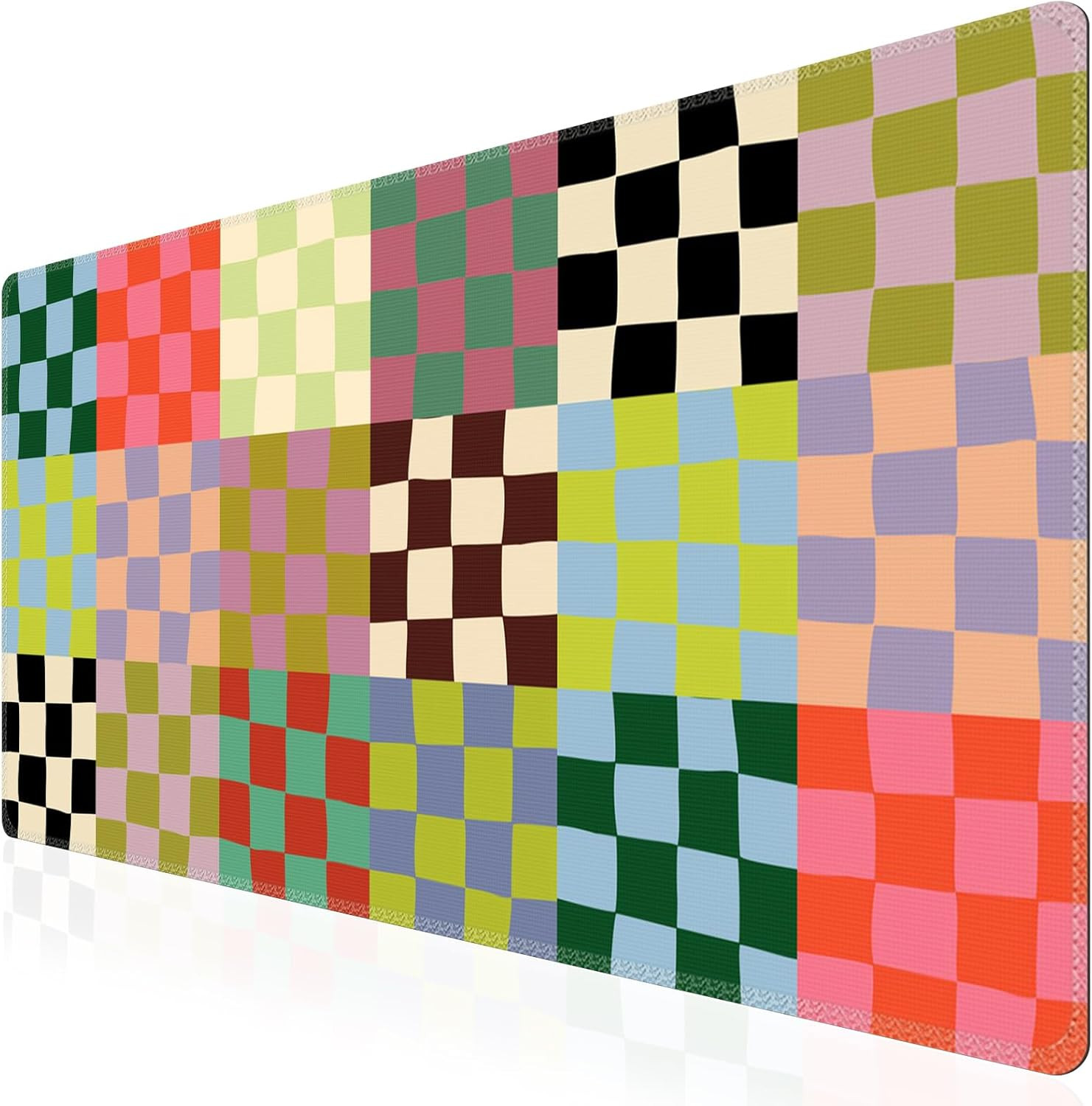 Icasso Checkered Desk Mat, Cute XXL Large Mouse Pad for Desk Cover, Anti-Slip Bi